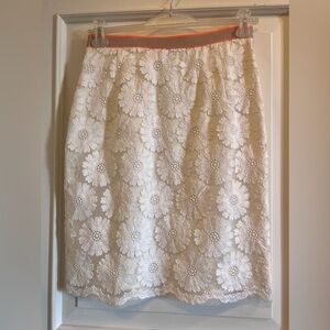 Cream Embellished Knee-Length Pencil Skirt with orange elastic band